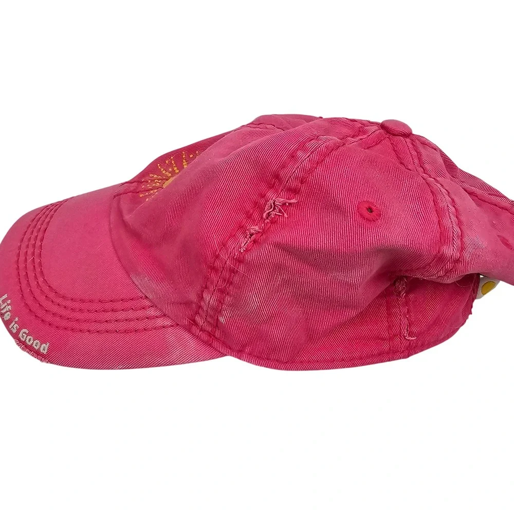 Life‎ is Good Women's Pink Sun Embroidered Distressed Baseball Cap Hat One Size